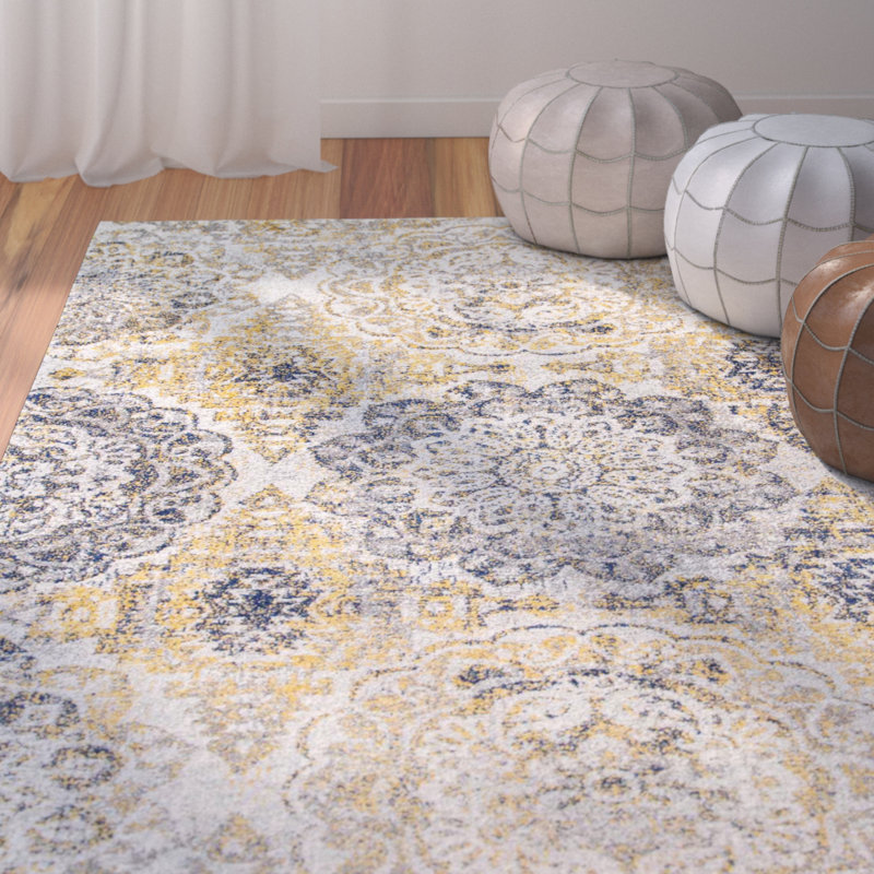 Bungalow Rose Kelvin Gold/Navy Blue/Gray/White Area Rug & Reviews Wayfair